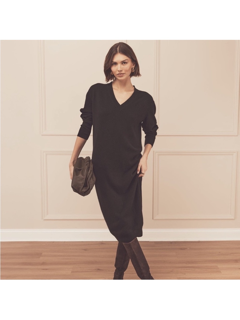 Naadam V-Neck Cashmere Midi Dress